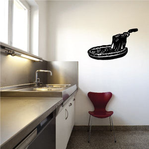 Deep dish pizza wall decal, black slice with cheese and crust detail