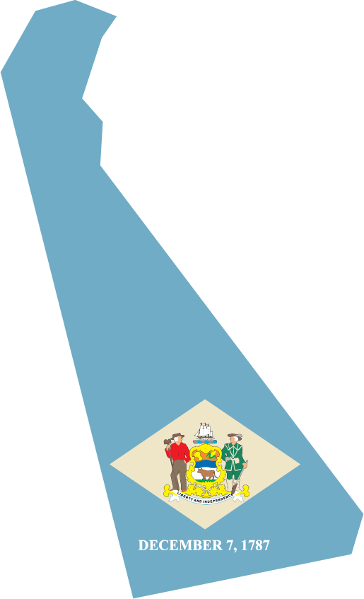 Delaware state shape flag sticker with seal and “DECEMBER 7, 1787”