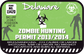 Zombie hunting permit sticker with Delaware text and green biohazard symbol