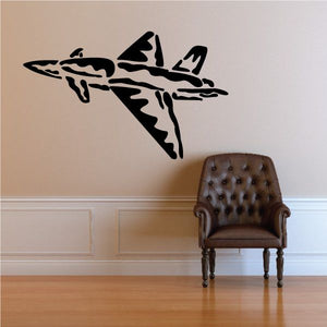 Fighter jet wall decal with delta-wing silhouette in black