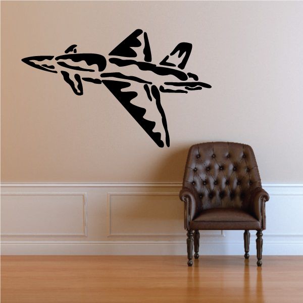 Fighter jet wall decal with delta-wing silhouette in black