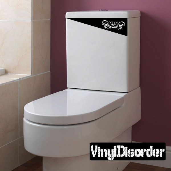 Toilet monster decal for the tank, black and white graphic with horned face