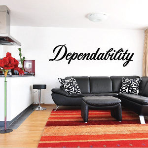 Black cursive Dependability wall decal lettering