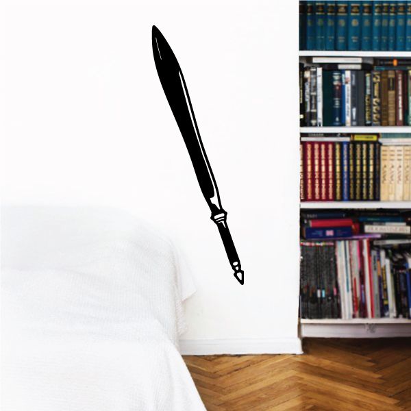 Ancient sword decal sticker, black long sword silhouette with ornate hilt