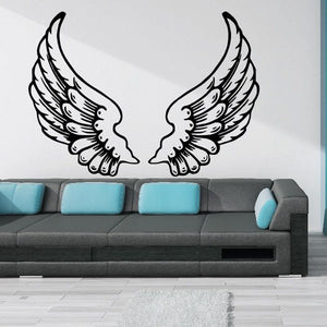 Angel wings wall decal with detailed black feather design
