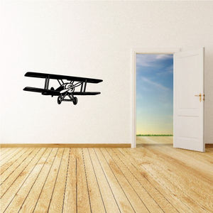 Biplane flight wall decal, black silhouette with white panel details