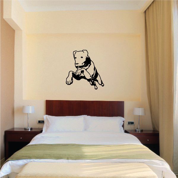 Bounding rottweiler wall decal in black outline with collar and leash