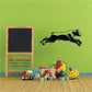 Black rottweiler diving decal with detailed silhouette, running forward