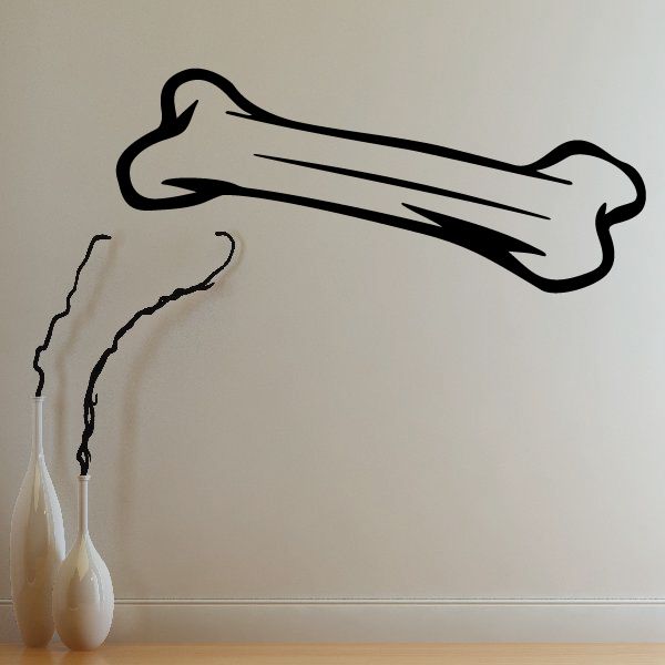 Dog bone wall decal with detailed line art, black outline