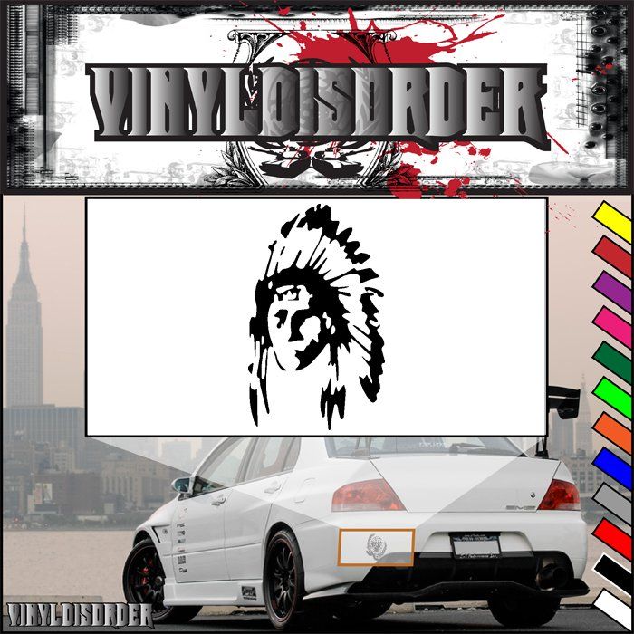 Detailed headdress decal sticker with black and white tribal head design