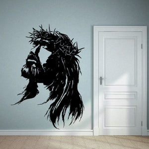 Jesus crown of thorns wall decal, dark silhouette of crowned head