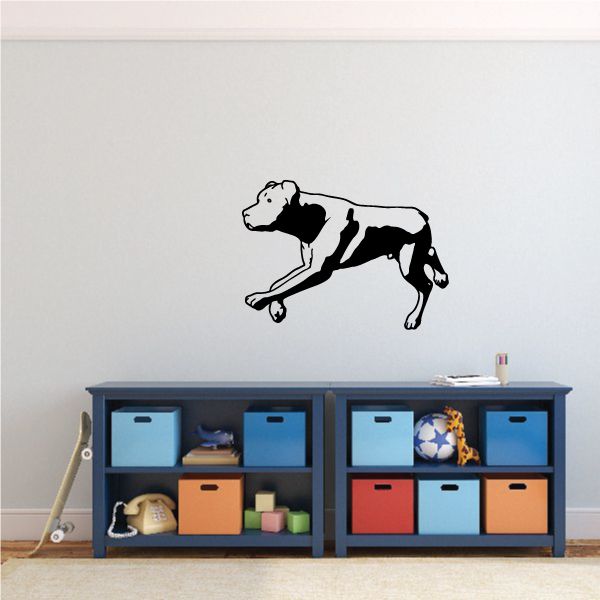 Jogging Rottweiler decal, black dog silhouette mid-run with head forward