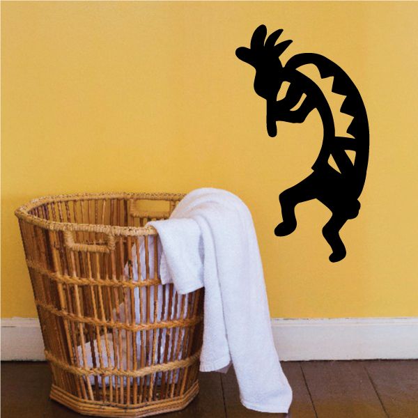 Black Kokopelli wall decal with detailed dancing musician outline