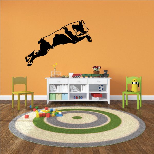 Leaping Rottweiler decal, black dog silhouette