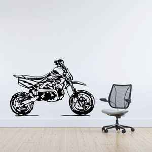 Motorcycle line art decal sticker, black sketch style with detailed bike outline