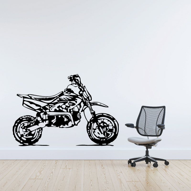Motorcycle line art decal sticker, black sketch style with detailed bike outline