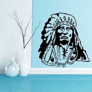 Native American chief face decal in black and light blue