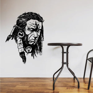 Native American face decal with black-and-white chief portrait illustration