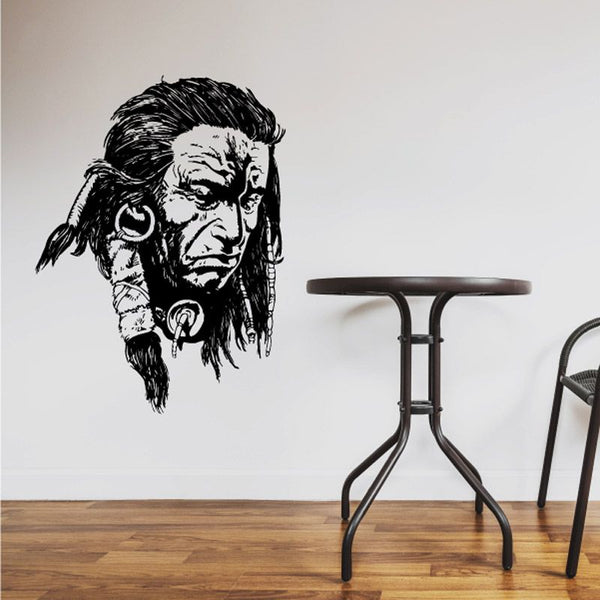 Native American face decal with black-and-white chief portrait illustration