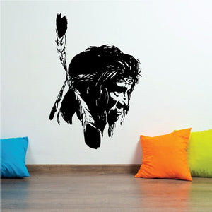 Native American head vinyl decal with black feathered profile