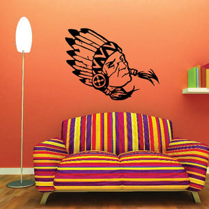 Native American headdress wall decal with black feathered profile