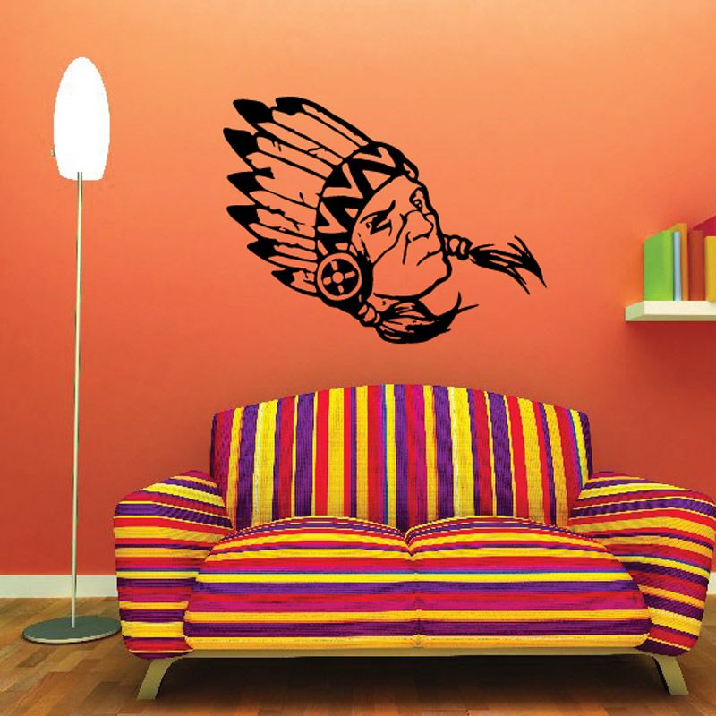 Image of Detailed Native American Wearing Headdress Decal