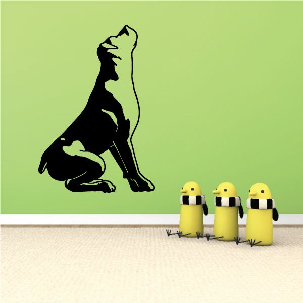 Black obedient rottweiler wall decal with sitting dog silhouette