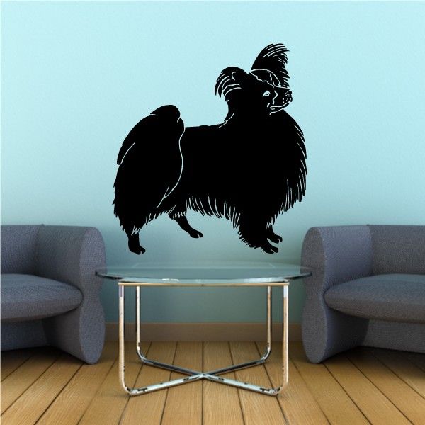 Black Papillon dog wall decal with detailed silhouette