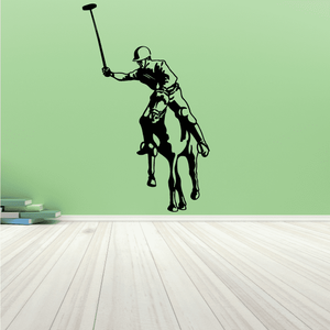 Black polo rider wall decal holding a mallet and ball