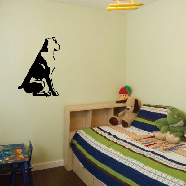 Sitting rottweiler dog decal, black and tan, looking away