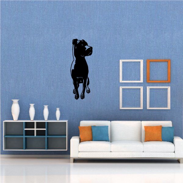 Sitting rottweiler looking decal, black dog silhouette with detailed features