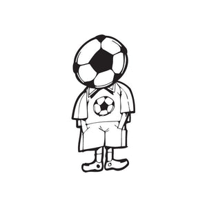 Soccer wall decal of a soccer player with a ball, black and white vinyl