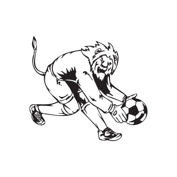 Soccer player vinyl wall decal, black-and-white kneeling and kicking soccer ball