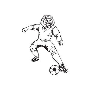 Soccer player vinyl wall decal, black outline of kicking player with ball