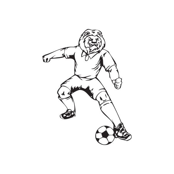 Soccer player vinyl wall decal, black outline of kicking player with ball