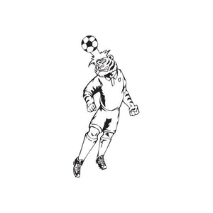 Soccer player vinyl wall decal with soccer ball, black-and-white line art