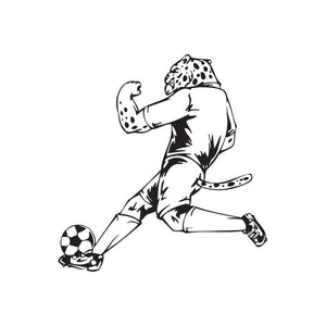 Soccer wall decal of a black-and-white player and ball