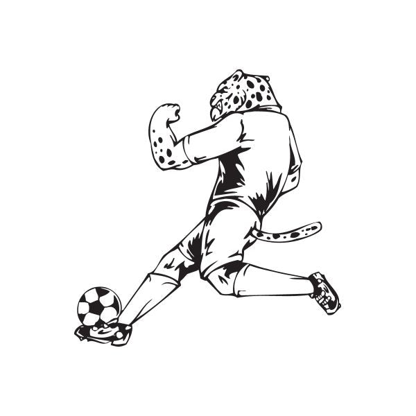 Soccer wall decal of a black-and-white player and ball