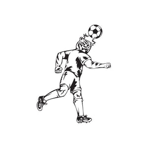 Soccer player wall decal with ball, black and white vinyl outline