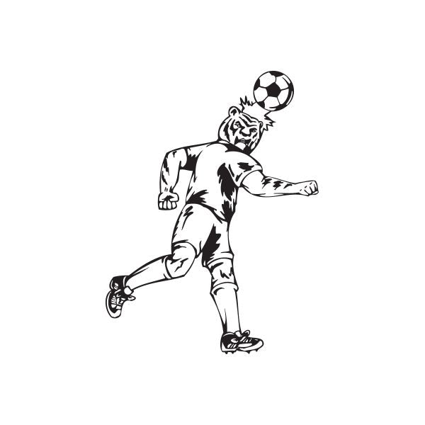 Soccer player wall decal with ball, black and white vinyl outline
