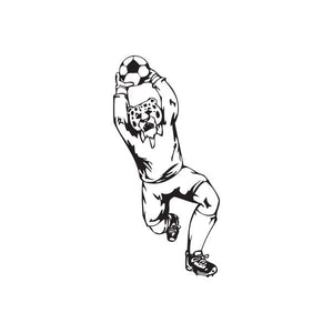 Soccer player wall decal vinyl, black outline holding a soccer ball