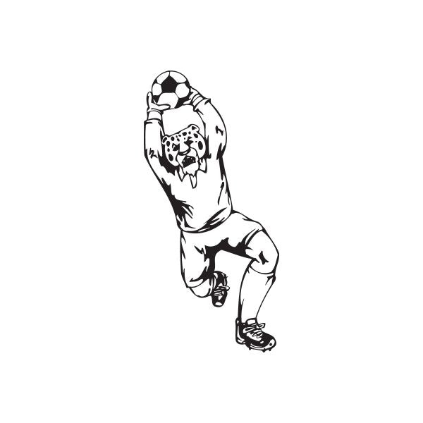 Soccer player wall decal vinyl, black outline holding a soccer ball