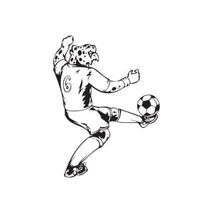 Soccer player wall decal of a black-and-white football kicker with ball