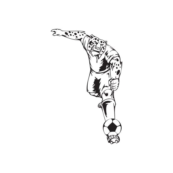 Soccer wall decal of a black-and-white player kicking a soccer ball