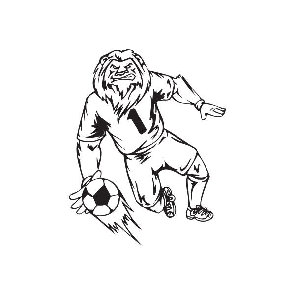 Soccer vinyl wall decal of kneeling player holding a soccer ball, outline style