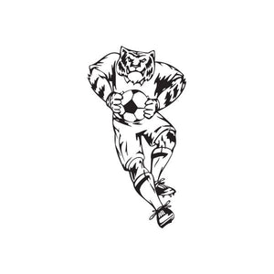 Soccer wall decal of a muscular player holding a soccer ball, black-and-white