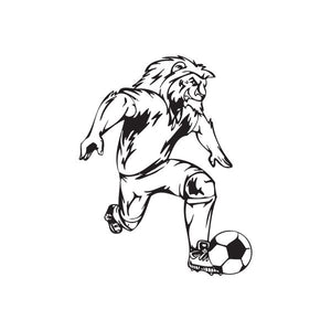 Soccer wall decal of a stylized attacking player with soccer ball, black and white