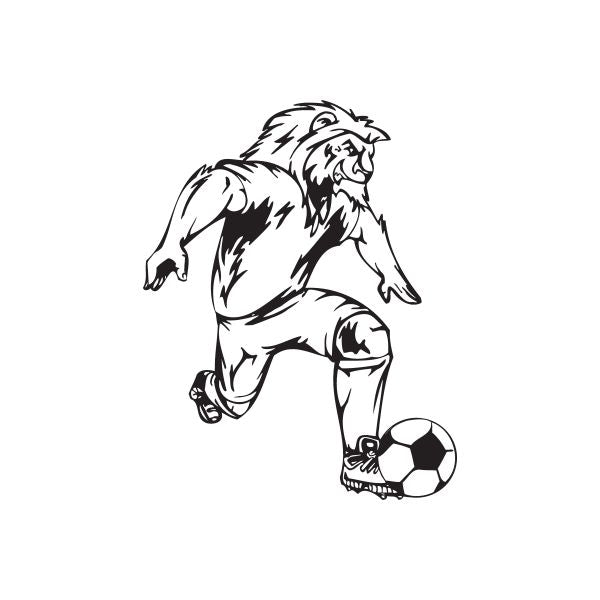 Soccer wall decal of a stylized attacking player with soccer ball, black and white