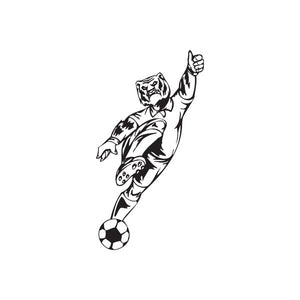 Soccer player vinyl wall decal, black line art kicking ball