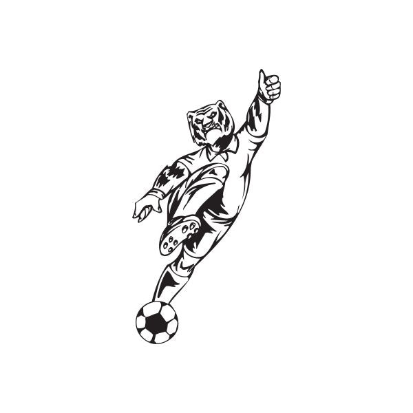 Soccer player vinyl wall decal, black line art kicking ball